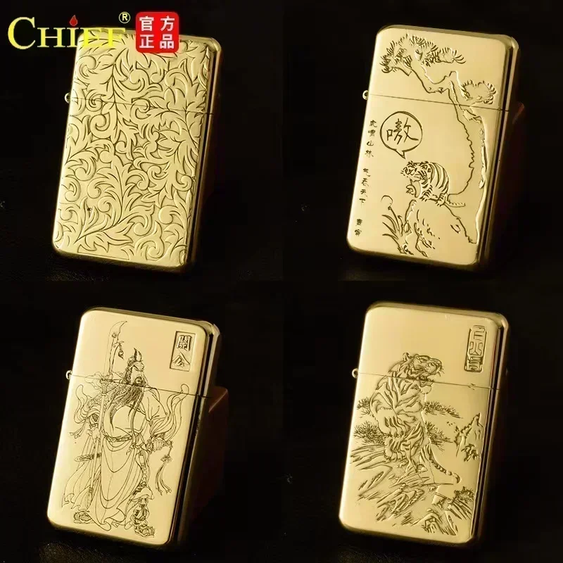 Lighter Insert Zippo - หัวหน้าประณีตทองเหลืองน้ํามันก๊าดไฟแช็ก Slim Windproof Vintage บดล้อจุดระเบิดไฟแช็กอุปกรณ์สูบบุหรี่ผู้ชายของขวัญ